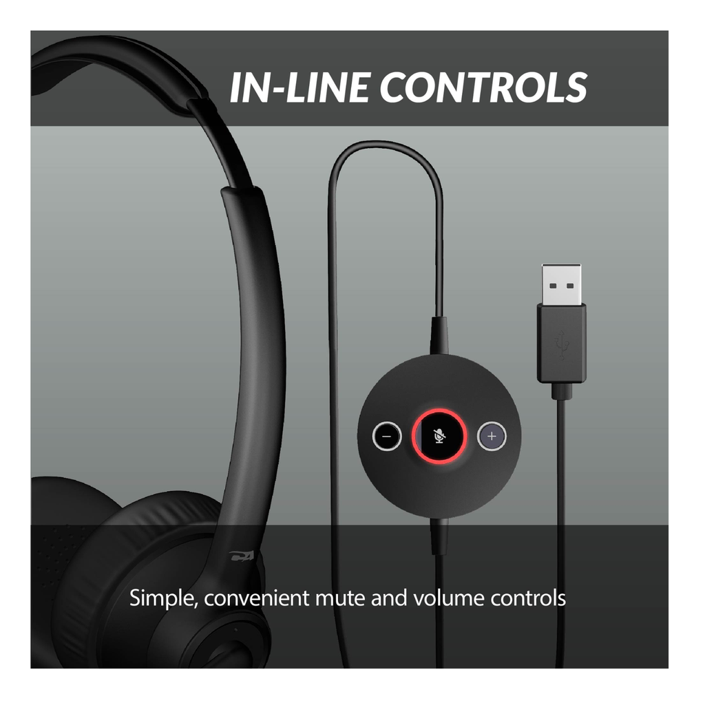 Auriculares USB con tecnología de reducción de reído por IA y cancelación de ruido (ENC), ultralivianos (72gr), controlador en línea con indicador LED