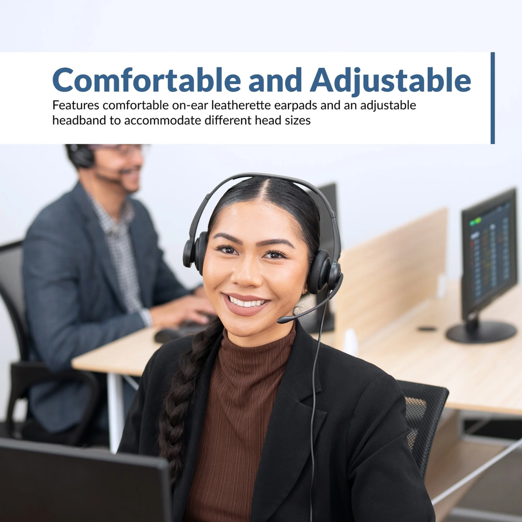 Cyber Acoustics AC-204 ENC – Headset USB con Micrófono, Cancelación de Ruido ENC, Diadema Ligera, Control en Cable, Ideal para Clases, Oficina y Videollamadas