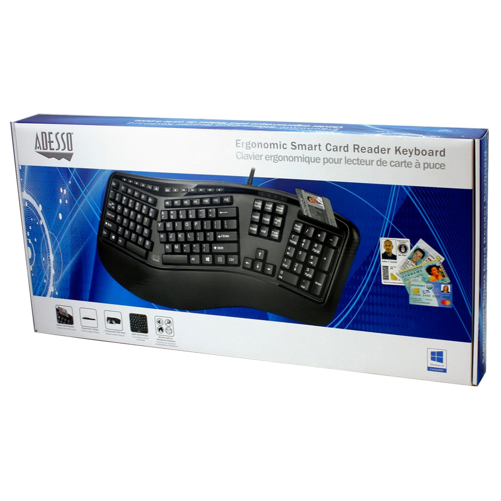 Adesso TruForm AKB-150SB Teclado Ergonómico USB con Lector Smart Card