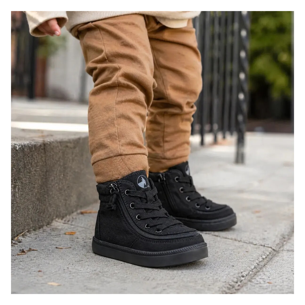 BILLY Footwear Toddler Harmon Sneakers - Black 5T: Zipper & Lace Up, Cushioned Insole, Non Marking Sole