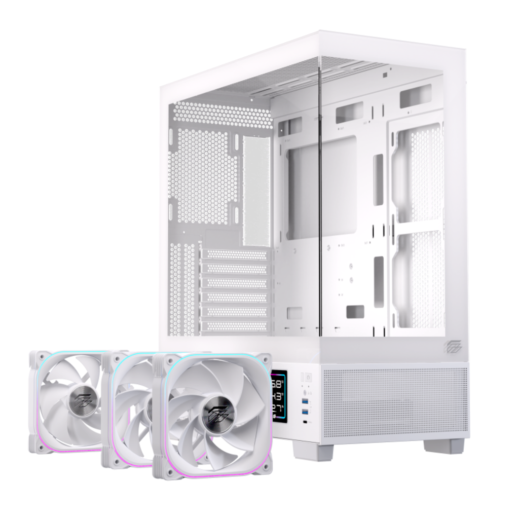Gabinete Gamer EINAREX S501D RGB Version White - Chasis de PC, Panel Lateral de Vidrio Templado, Sistema de Iluminación RGB, Diseño de Alto Flujo de Aire, Color Blanco (EXCS-S501D-R-W)