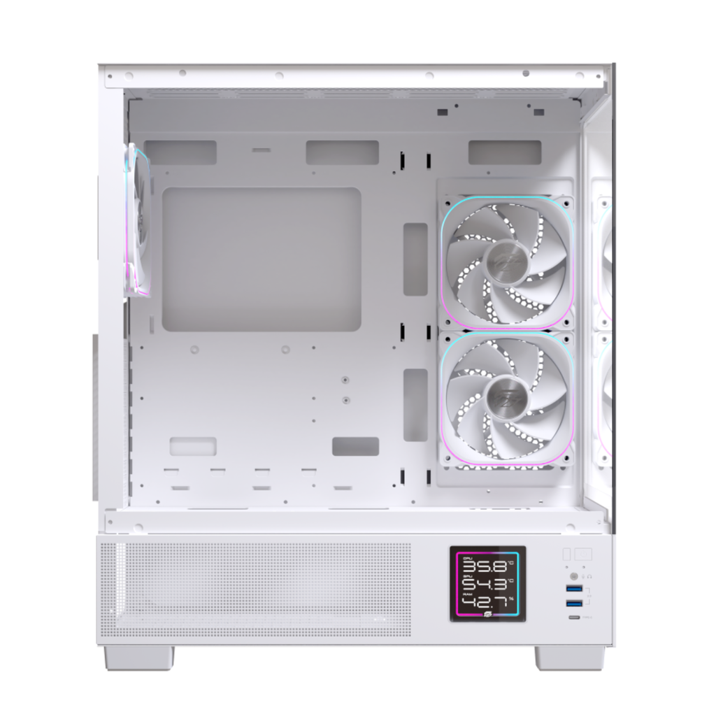 Gabinete Gamer EINAREX S501D RGB Version White - Chasis de PC, Panel Lateral de Vidrio Templado, Sistema de Iluminación RGB, Diseño de Alto Flujo de Aire, Color Blanco (EXCS-S501D-R-W)
