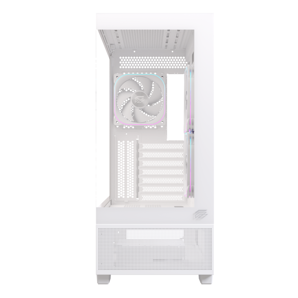 Gabinete Gamer EINAREX S501D RGB Version White - Chasis de PC, Panel Lateral de Vidrio Templado, Sistema de Iluminación RGB, Diseño de Alto Flujo de Aire, Color Blanco (EXCS-S501D-R-W)