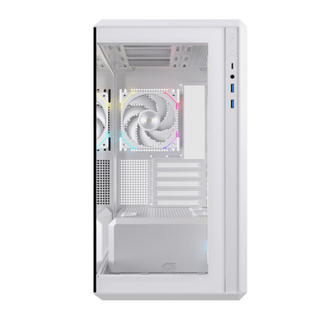 Gabinete Gamer EINAREX ZM800 RGB Version White - Chasis Mid-Tower ATX, Panel Frontal de Alto Flujo de Aire (Mesh), Vidrio Templado, Iluminación RGB, Blanco (EXCS-ZM-800R-W)
