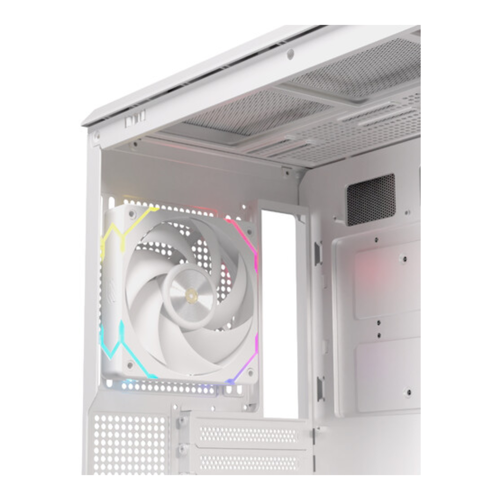 Gabinete Gamer EINAREX ZM800 RGB Version White - Chasis Mid-Tower ATX, Panel Frontal de Alto Flujo de Aire (Mesh), Vidrio Templado, Iluminación RGB, Blanco (EXCS-ZM-800R-W)