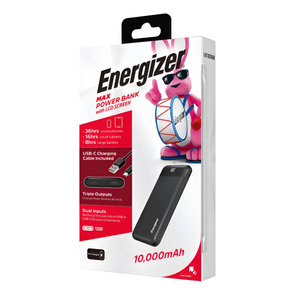 Power Bank Energizer UE10068 10,000mAh Slim Negro - Doble Salida USB