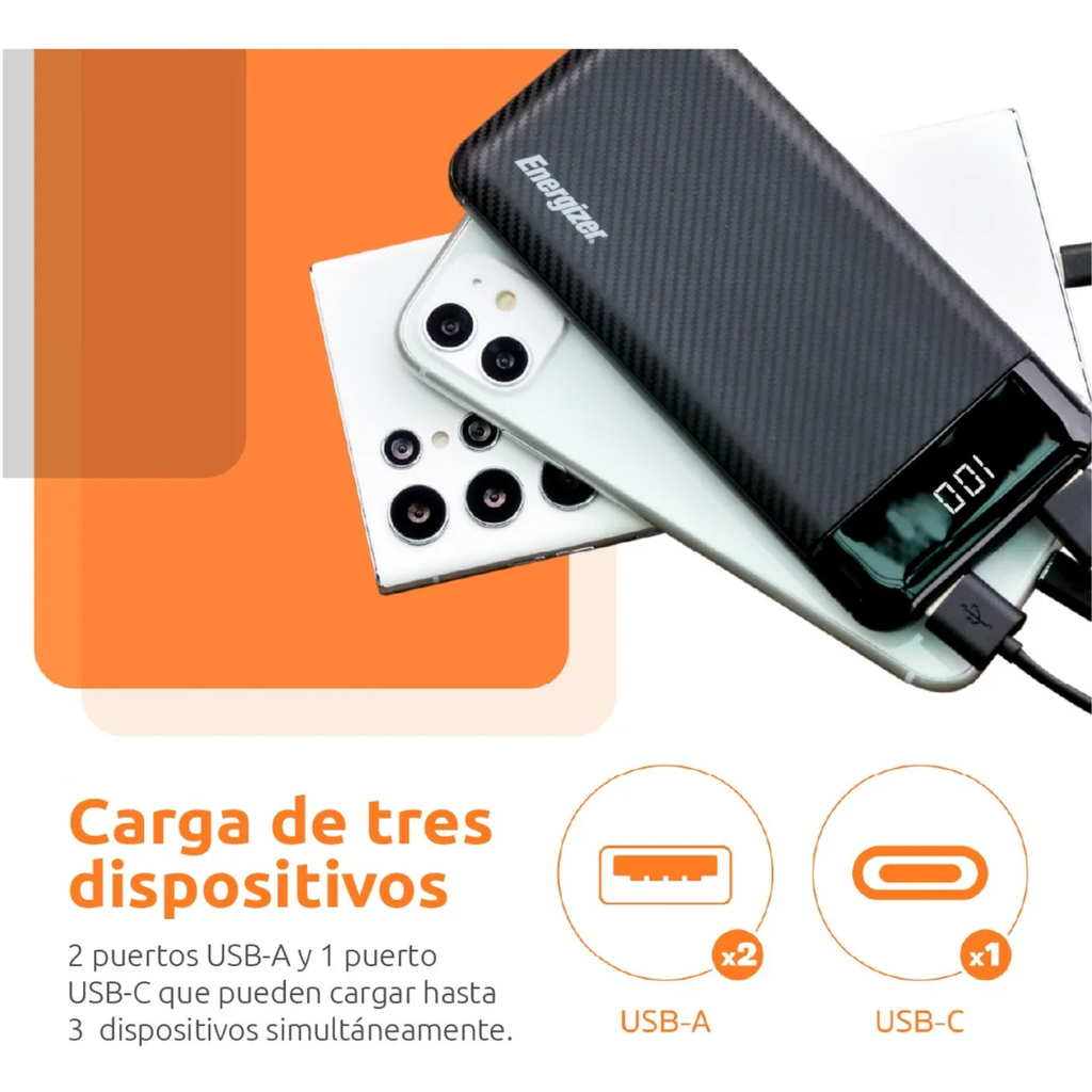 Power Bank Energizer UE10068 10,000mAh Slim Negro - Doble Salida USB