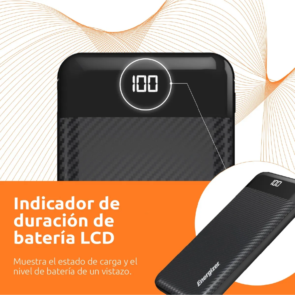 Power Bank Energizer UE10068 10,000mAh Slim Negro - Doble Salida USB