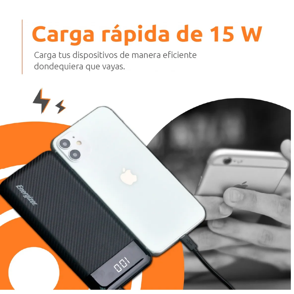 Power Bank Energizer UE10068 10,000mAh Slim Negro - Doble Salida USB