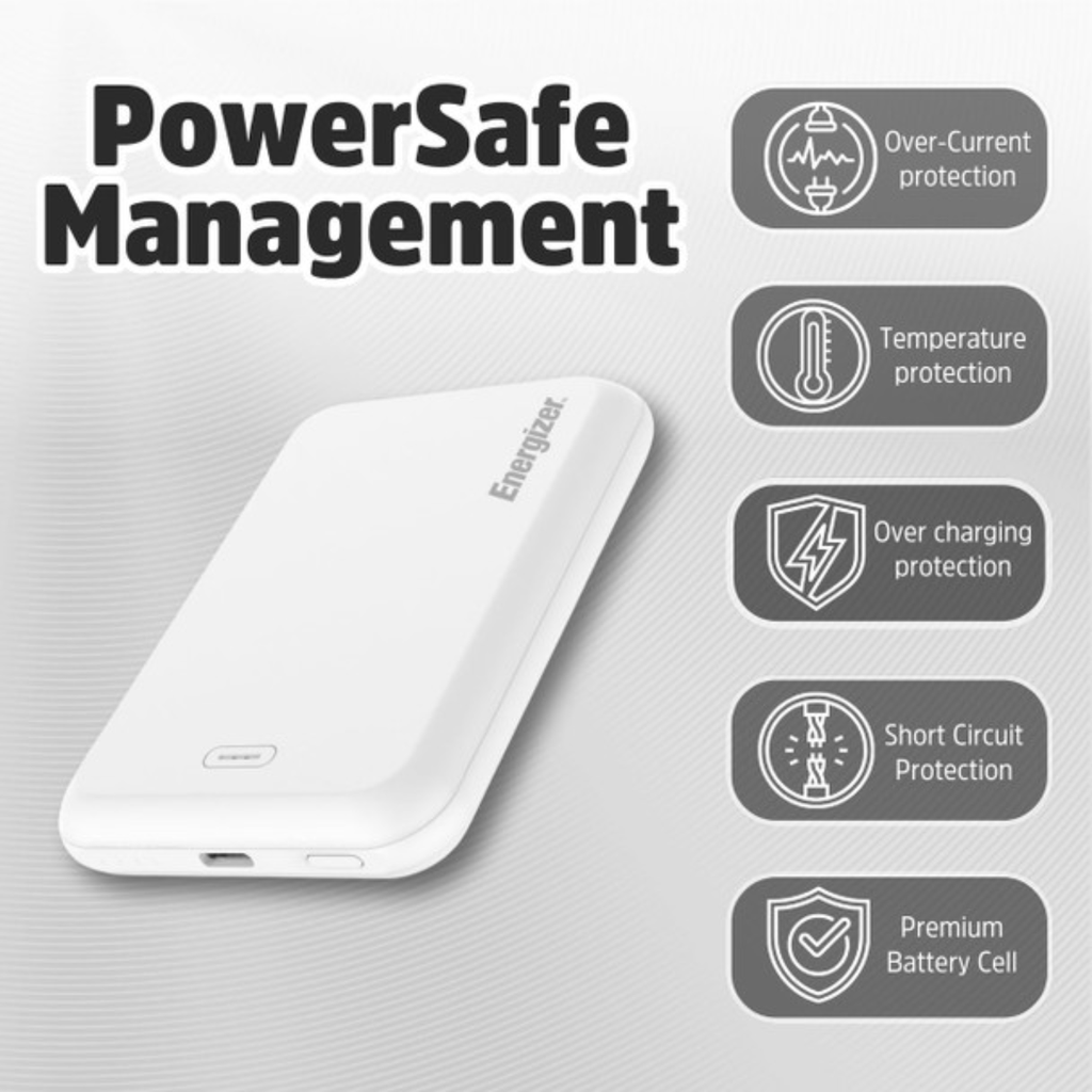 Energizer Magnetic Power Bank 5,000mAh – Carga Rápida 15W, USB-C, Compatible con MagSafe, Color White