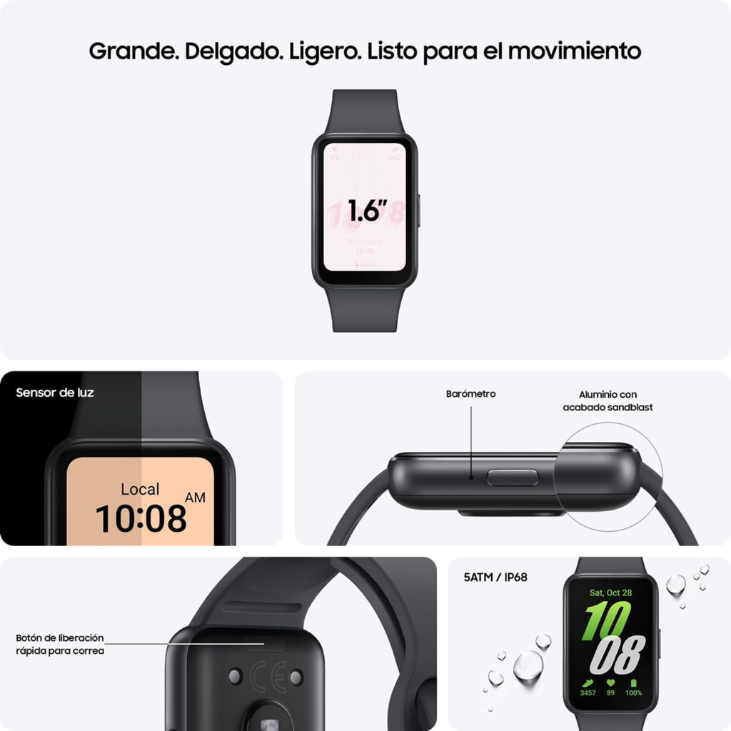 Paquete 2 Samsung Galaxy Fit3 | Colores Graphite y Silver | Pantalla 1.6" AMOLED | 13 Días de Batería | Monitoreo de Salud y Sueño