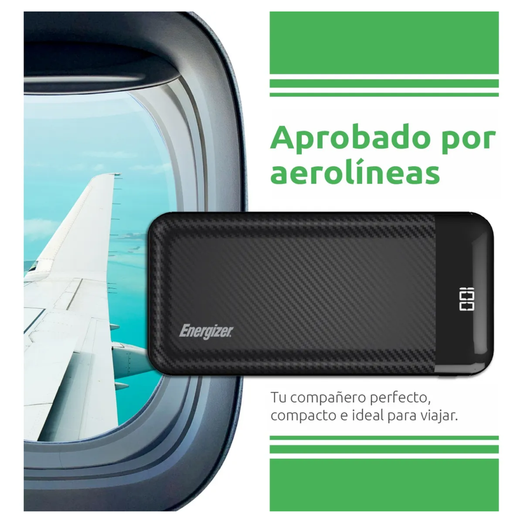 Power Bank Energizer MAX 20,000mAh 15W Triple Puerto con Pantalla LCD