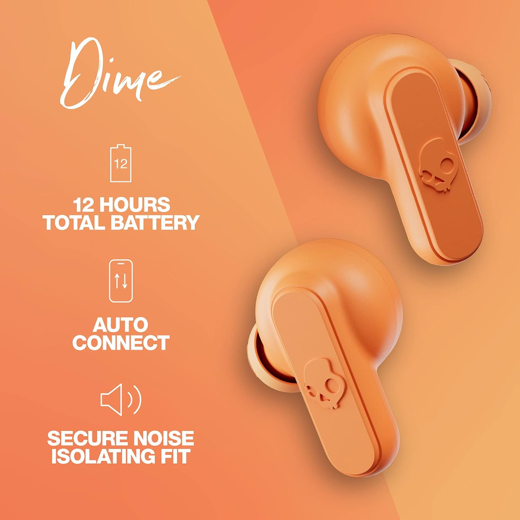 Skullcandy Dime True Wireless – Audífonos Bluetooth Inalámbricos Compactos, Micrófono Integrado, Golden Orange