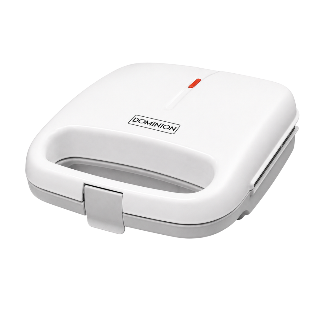 Sandwichera Dominion Blanca D5011W - Placas Antiadherentes, Sellado Rápido y Diseño Compacto para Cocina Hogareña o de Oficina