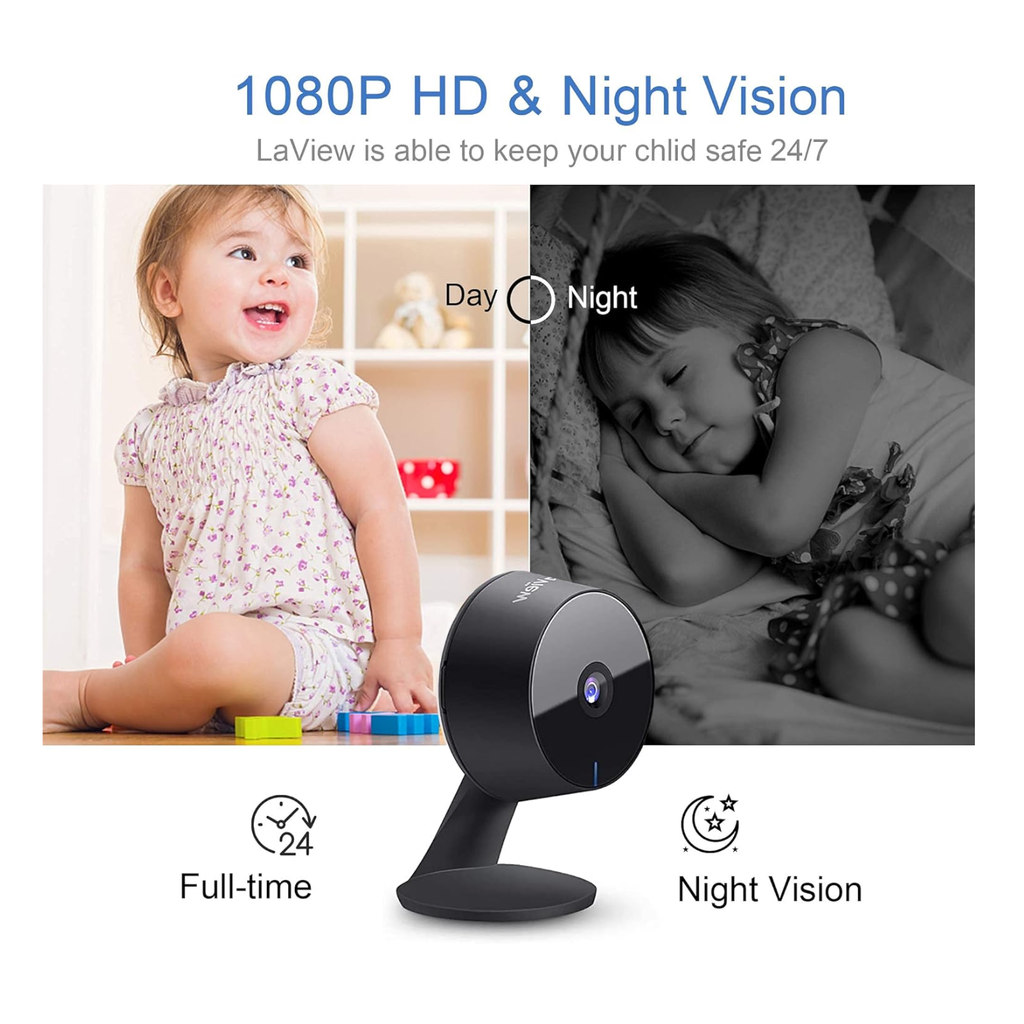 LaView Security Cameras 4pcs, Home Security Camera Indoor 1080P, Wi-Fi Cameras Wired for Pet, Motion Detection, Two-Way Audio, Night Vision, Phone App, Works with Alexa, iOS & Android & Web Access