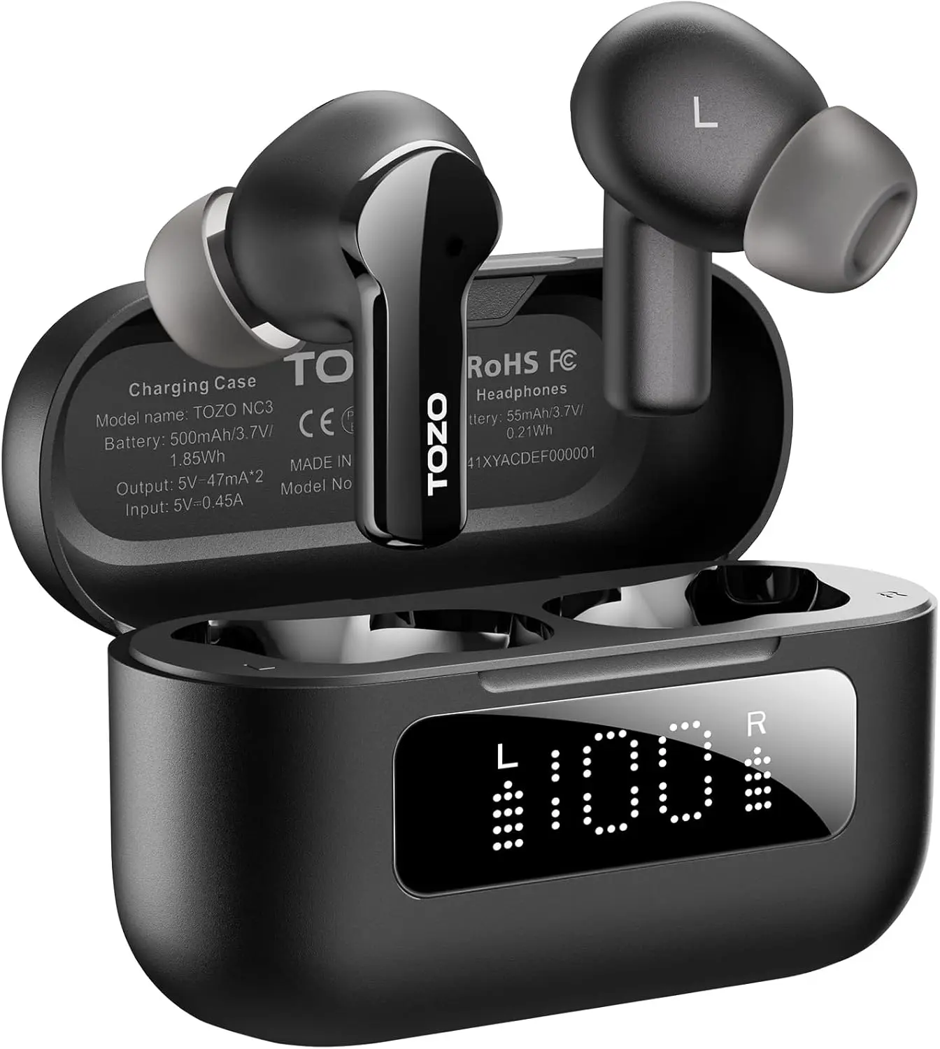 Tozo Aero Sound 2 Noise Canceling IPX6 W/ Smart Digital Display (Black)