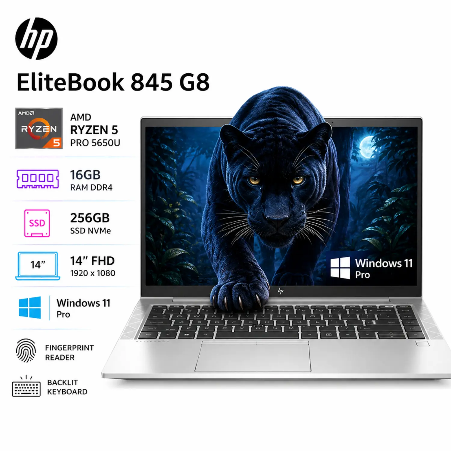 Reacondicionado-HP EliteBook 845 G8 Laptop Ryzen 5 16GB RAM 256GB SSD 14" FHD Windows 11 Pro