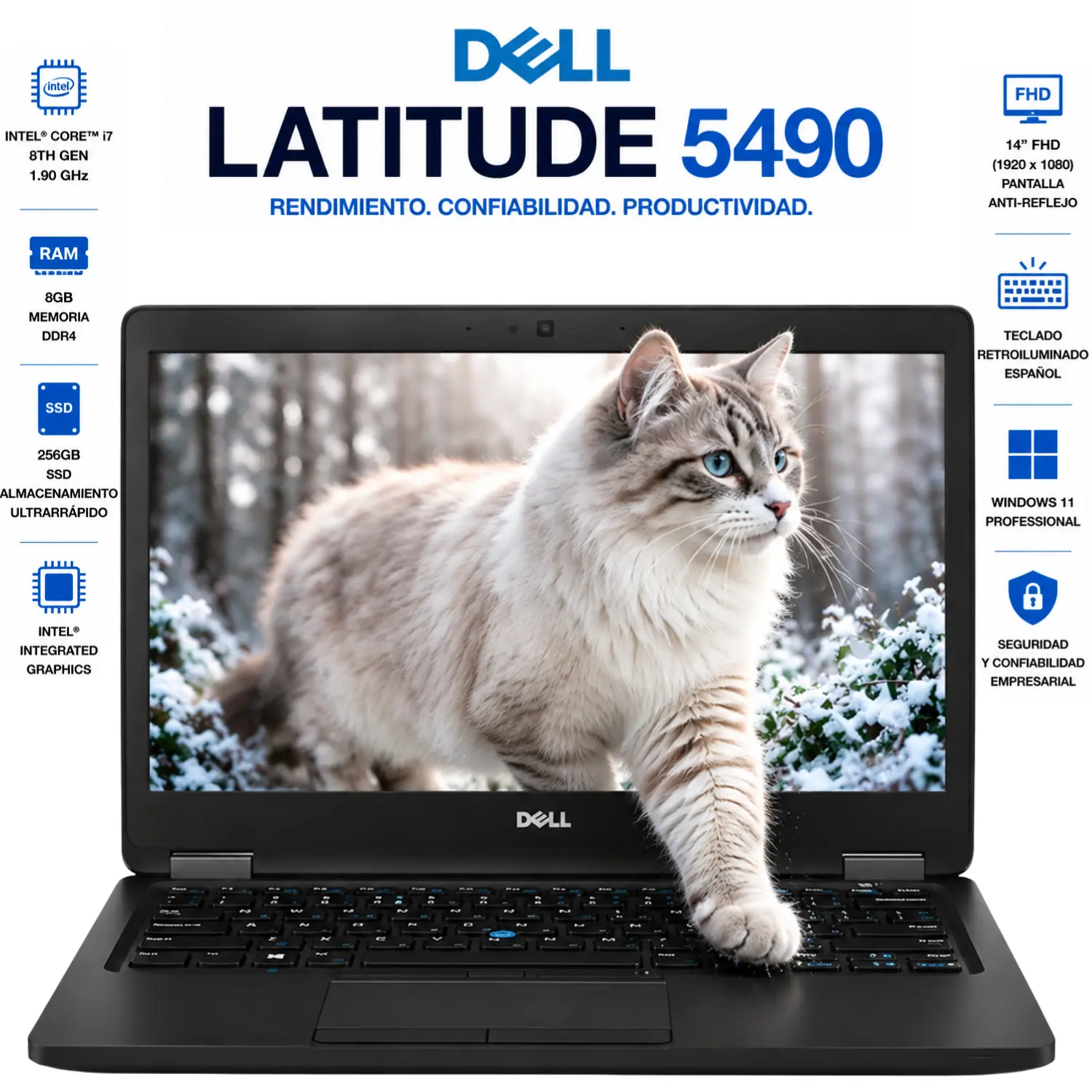 Reacondicionado-Dell Latitude 5400 Laptop i7 8GB RAM 256GB SSD 14" FHD Windows 11 Pro