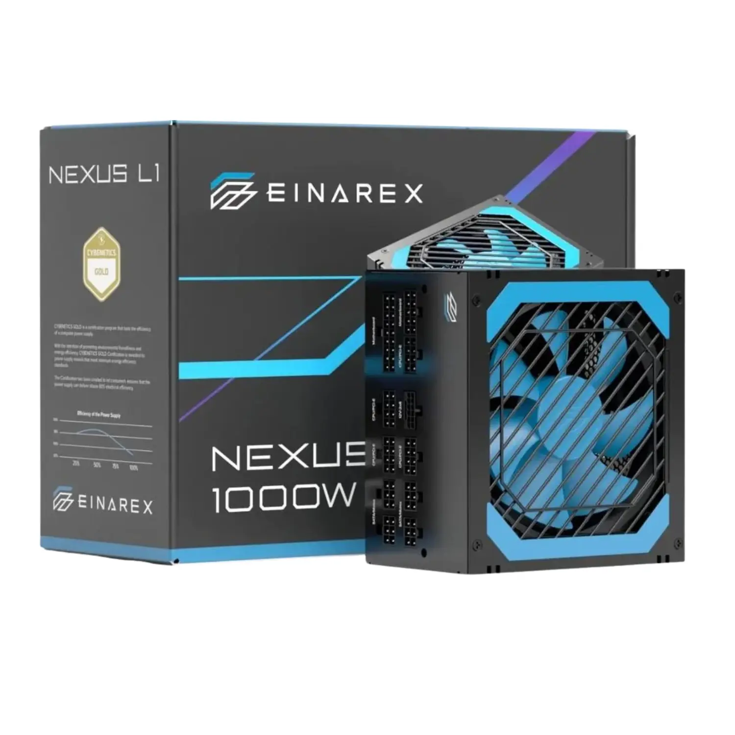 Fuente de Poder EINAREX NEXUS L1 1000W Black - Fuente de Alimentación ATX para Gaming Extremo y Workstation, Alta Eficiencia, Protecciones de Grado Profesional, Ventilador Silencioso (EXPS-NL1-100-BK)
