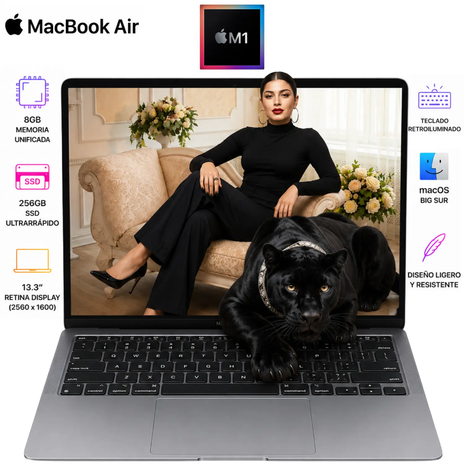Reacondicionado-Apple MacBook Air M1 8GB RAM 256GB SSD 13.3" Retina macOS Gris Espacial