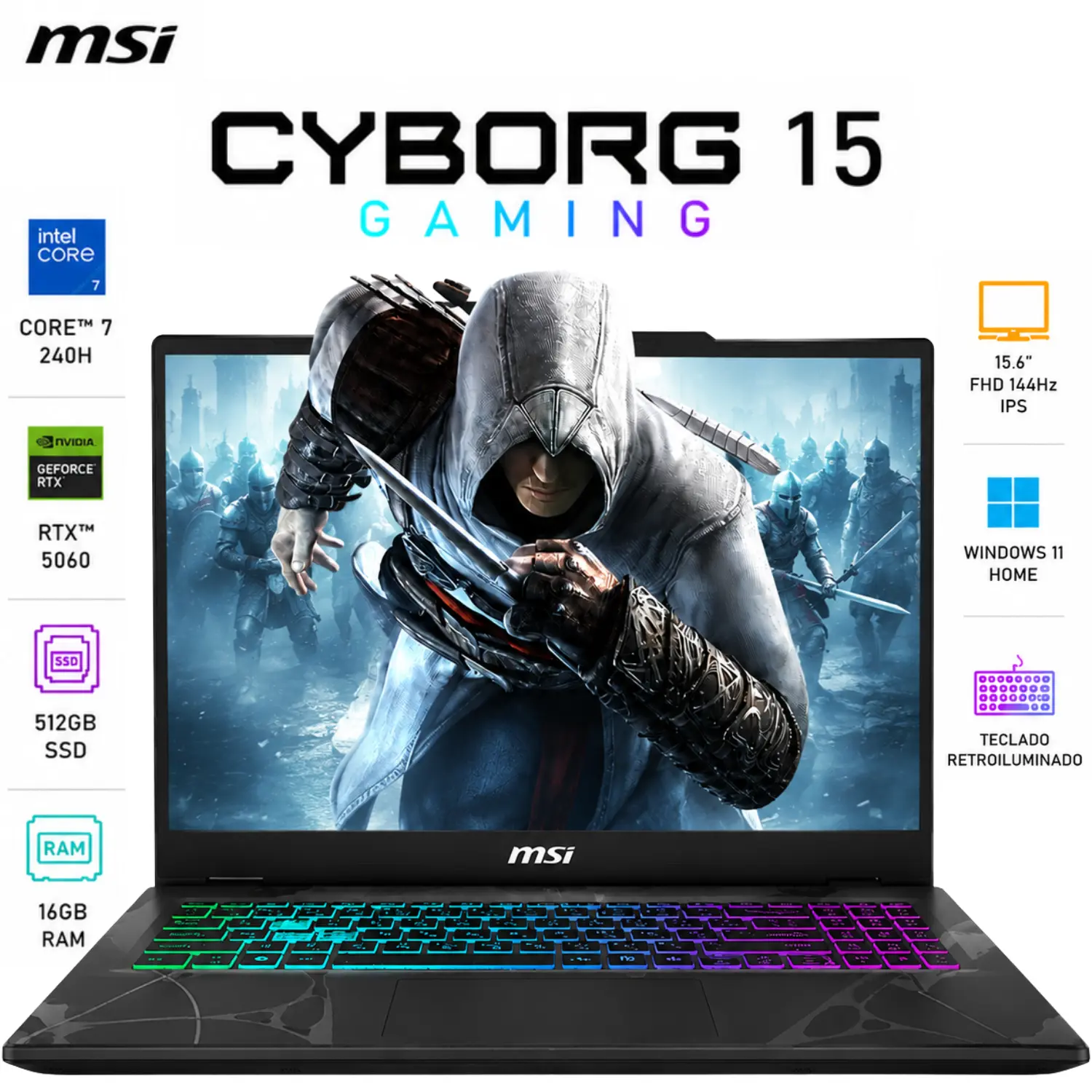 MSI Cyborg 15 Gaming Core 7 16GB RAM 512GB SSD RTX 5060 15.6" 144Hz Windows 11