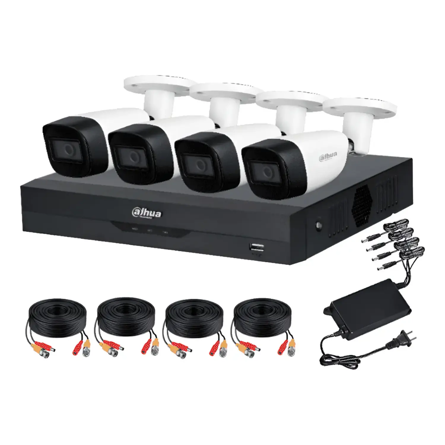 [KITXVR5104HS4KLI3+4HFW1500CMA/NEW] Kit de Vigilancia Dahua 5MP 4 Canales WizSense IA Reconocimiento Facial y SMD Plus