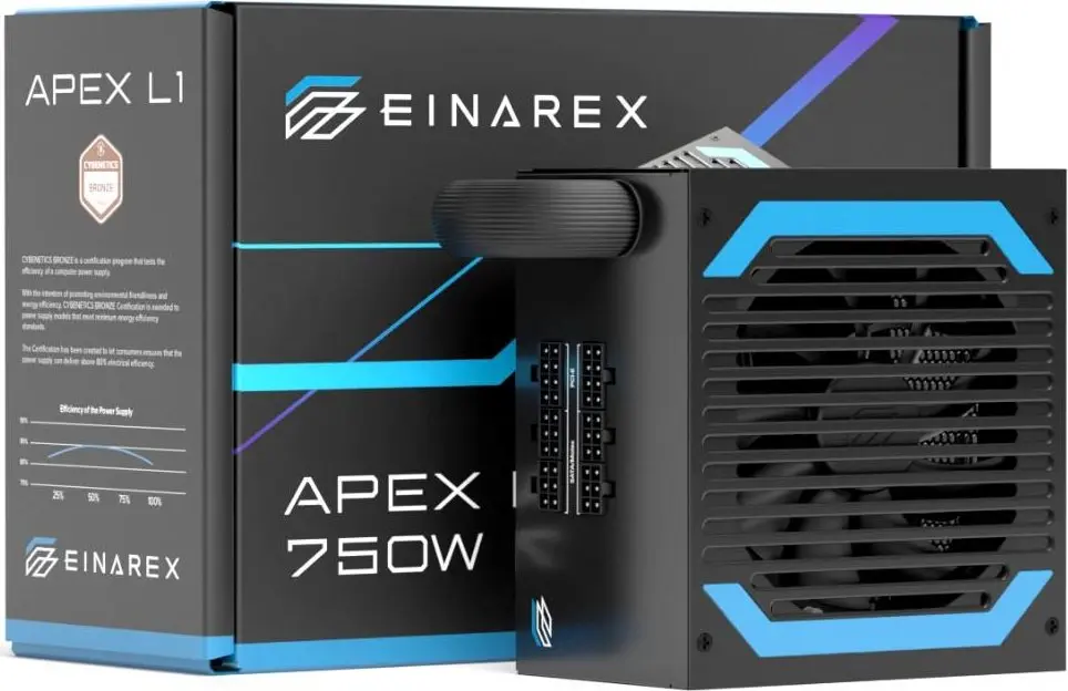 [EXPS-XL2-750-BK/NEW] Fuente de Poder EINAREX APEX L1 750W - EXPS-XL2-750-BK, ATX 750W DC, Eficiencia Energética, Diseño Black Edition