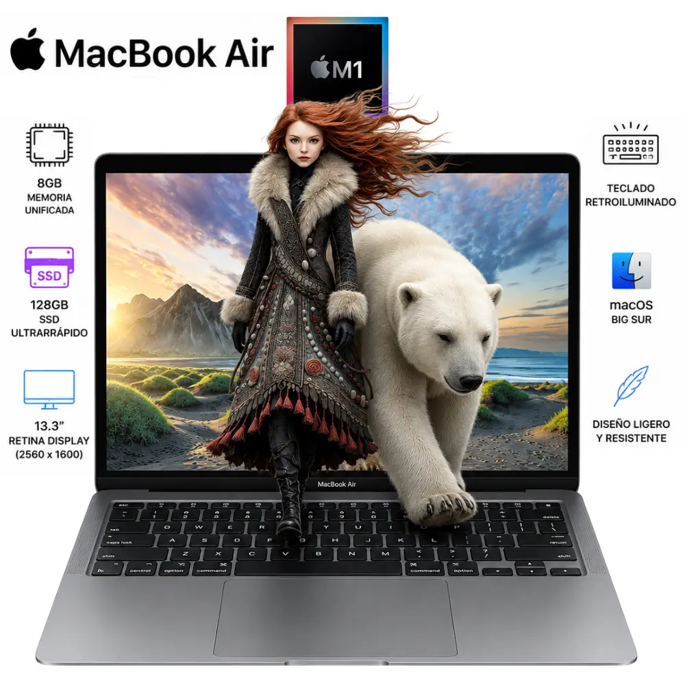 [A2337SPG20-M187-8-S128/RFB] Reacondicionado-Apple MacBook Air M1 8GB RAM 128GB SSD 13.3" Retina macOS Gris Espacial