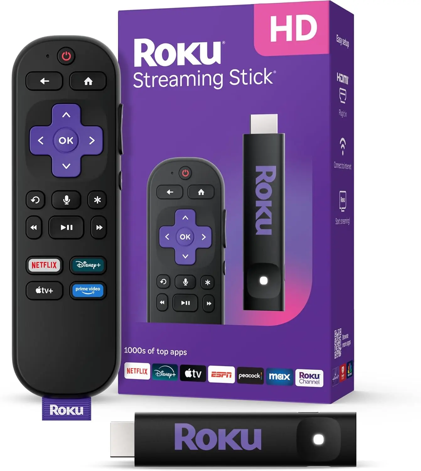 [3840R/NEW] Roku - Streaming Stick 2025 - HD Streaming Device for TV with Voice Remote - Black