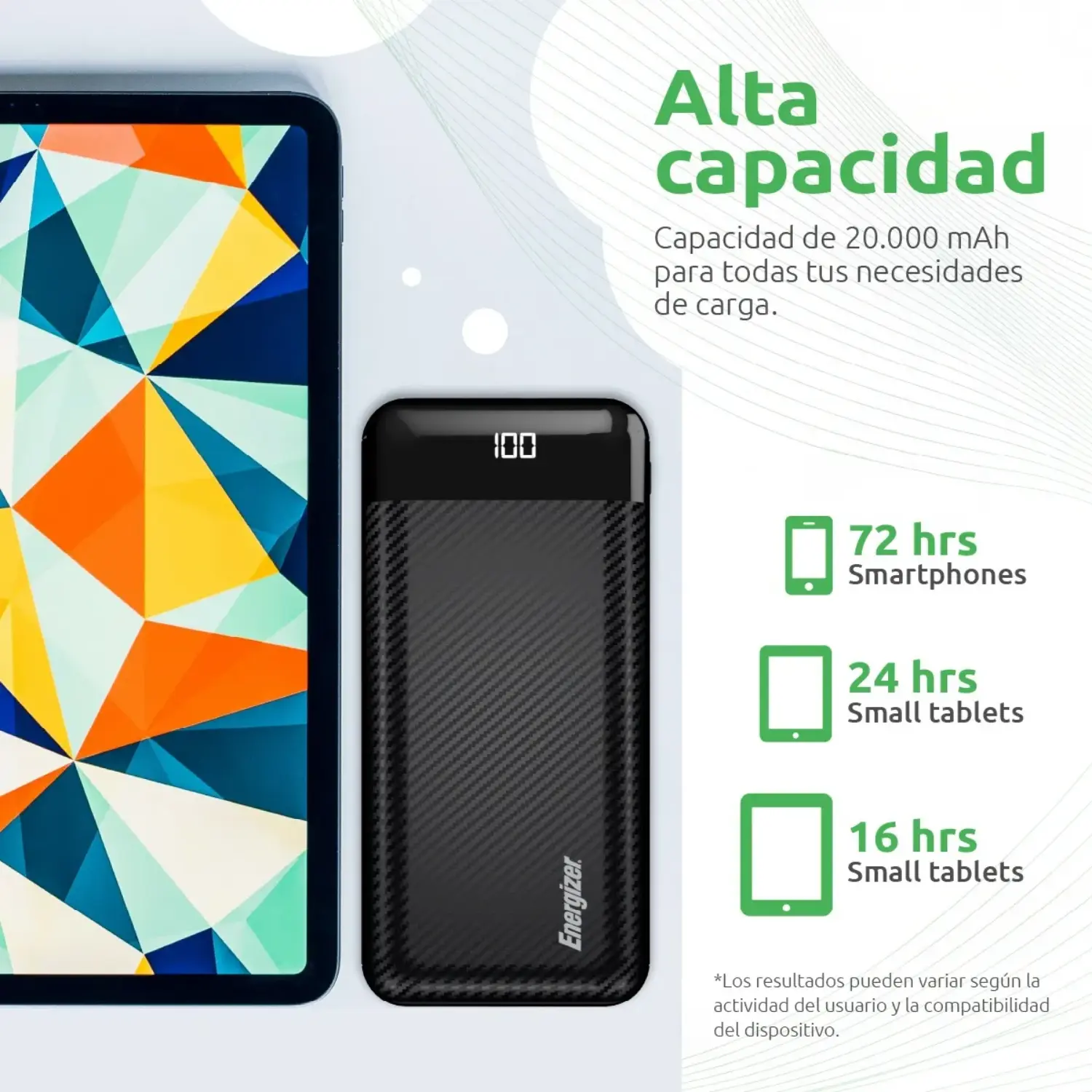 [UE20068_BK/NEW] Power Bank Energizer MAX 20,000mAh 15W Triple Puerto con Pantalla LCD
